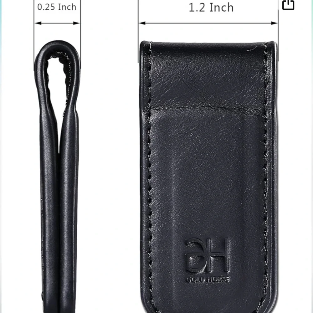 GH GOLD HORSE Slim Magnetic Money Clip Genuine Leather Business Card Holder BNWT